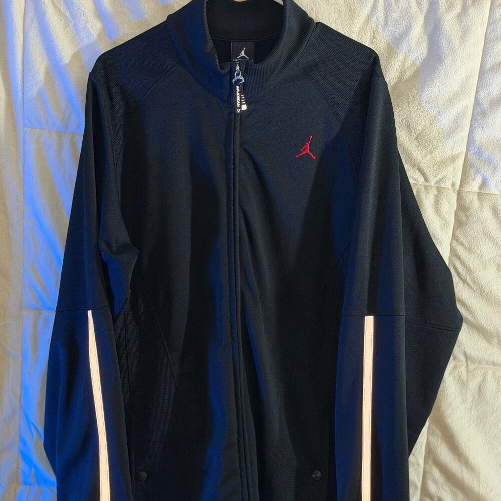 Vintage Jordan Flight Full Zip Basketball Jacket Black Red Reflective Men's XL